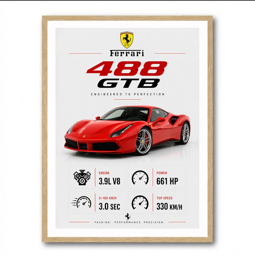 Ferrari 488 GTB Wall Art Dubai | Stats Supercar Poster UAE